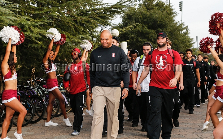 2015StanWash-008.JPG - Oct 24, 2015; Stanford, CA, USA; Stanford Cardinal head coach David Shaw (center) leads the team during The Walk to the stadium prior to game against the Washington Huskies at Stanford Stadium. 